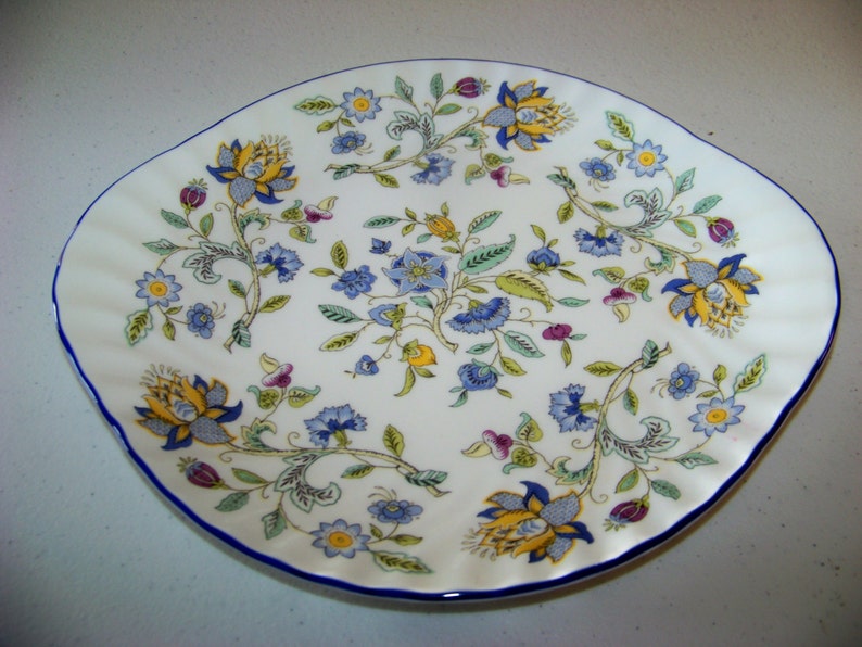 Minton Haddon Hall Blue Bone China Handled Cake Plate Etsy