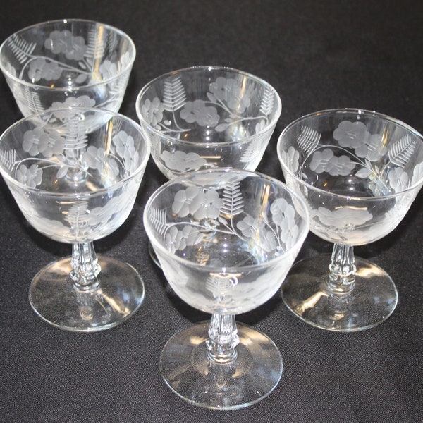 Libbey Crystal Garland Set Of Five Low Sherbet Glasses