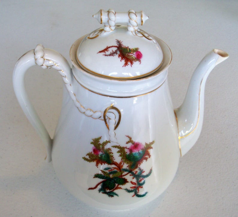 Haviland & Co Limoges Moss Rose Gold Trim Coffee Pot With Lid Etsy