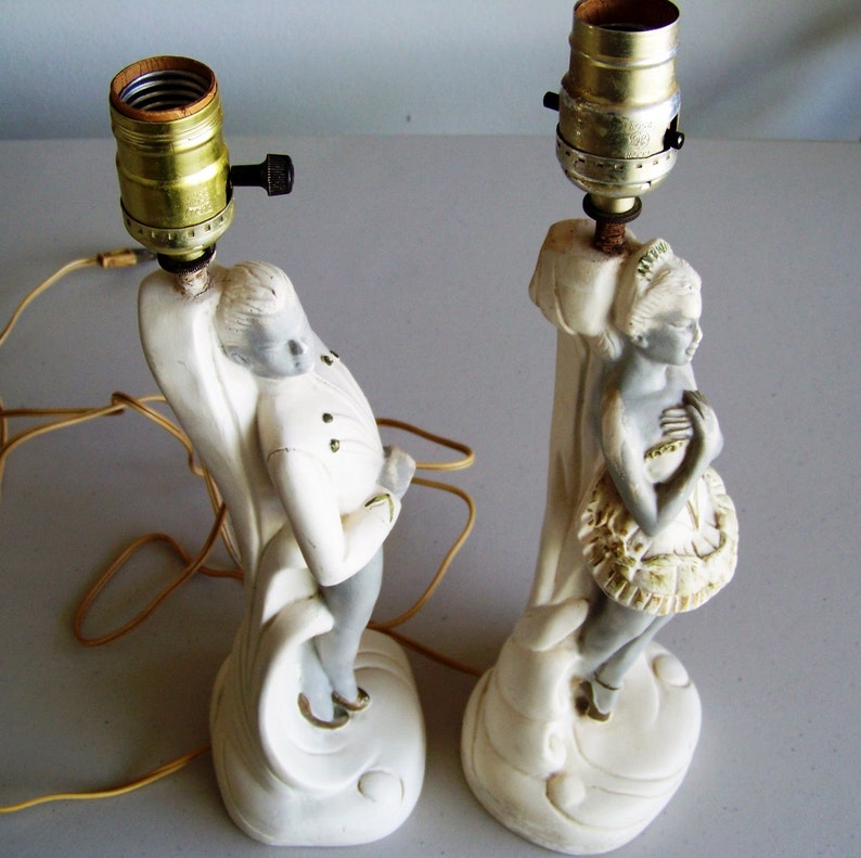 Antique Ballerina Dancer Table Lamps Chalkware Labeled Brest Etsy