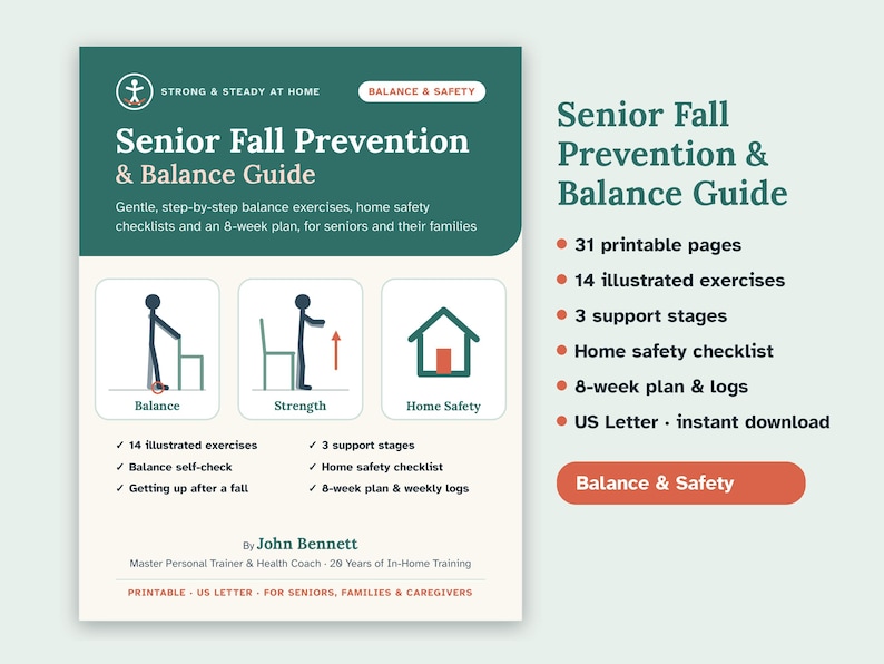 Senior Fall Prevention and Balance Guide, Printable Balance Exercises