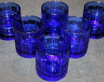 Anchor Hocking Tartan Colbalt Set Of Six Old Fashioned Glasses