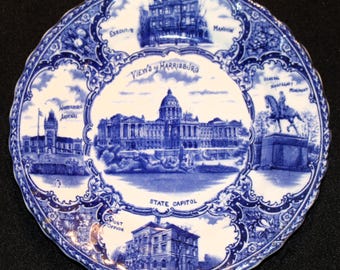 Antique Staffordshire Ye Old Historical Blue & White Plate, 9 Inch