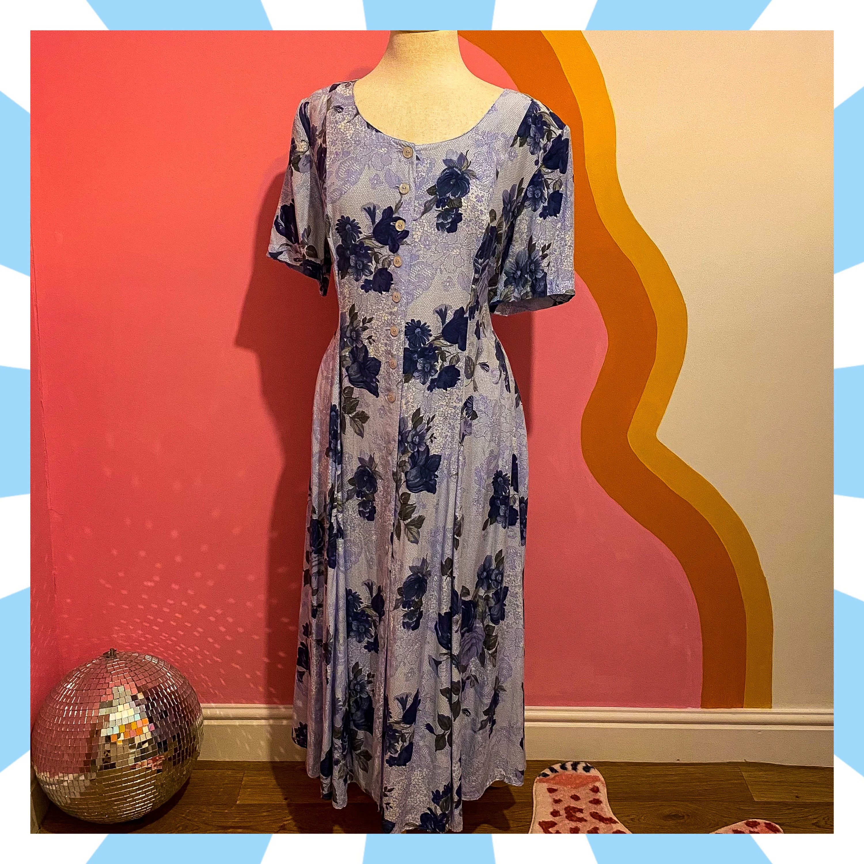 Vintage Dress Size 16 Cottagecore Blue 