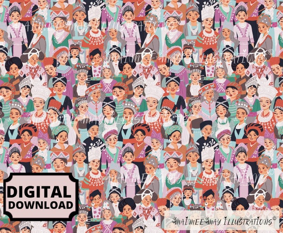 Hmong Sisters Together - Digital Download Art by Maimee May Illustrations