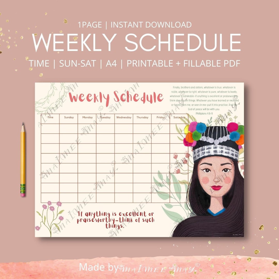 Weekly Timetable | Weekly Schedule | Hourly Agenda | Instant Download ...