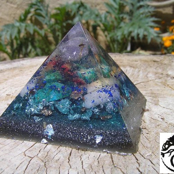 Orgone pyramid Orgonite  Turquoise, Amethyst, 22kt Gold, Arborea Crystals