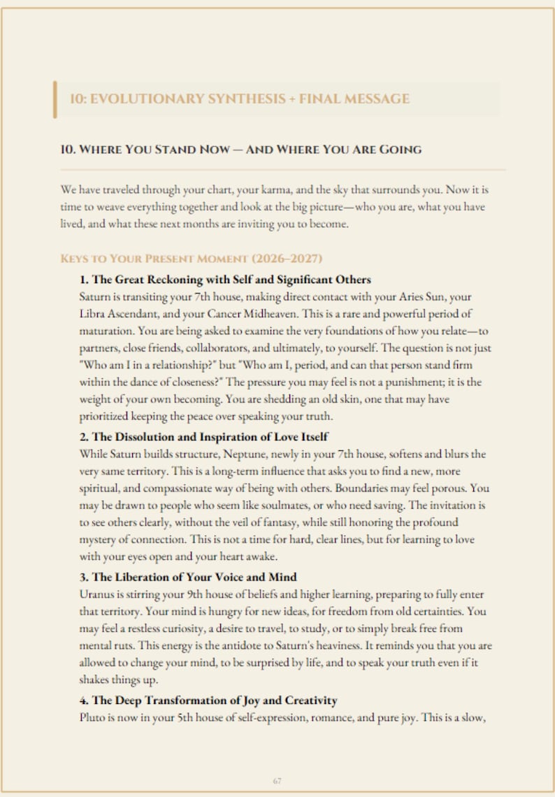 May include: A book page with text discussing evolutionary synthesis and personal development. The text includes headings and numbered points about self-reflection, relationships, and the liberation of the mind.