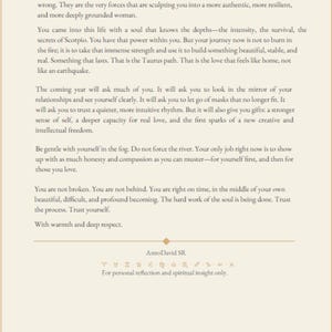 May include: A page from a book with the title "FINAL MESSAGE" at the top. The text is in black font on a cream-coloured background. The text includes astrological insights and affirmations. The author's name, AstroDavid SR, is at the bottom.