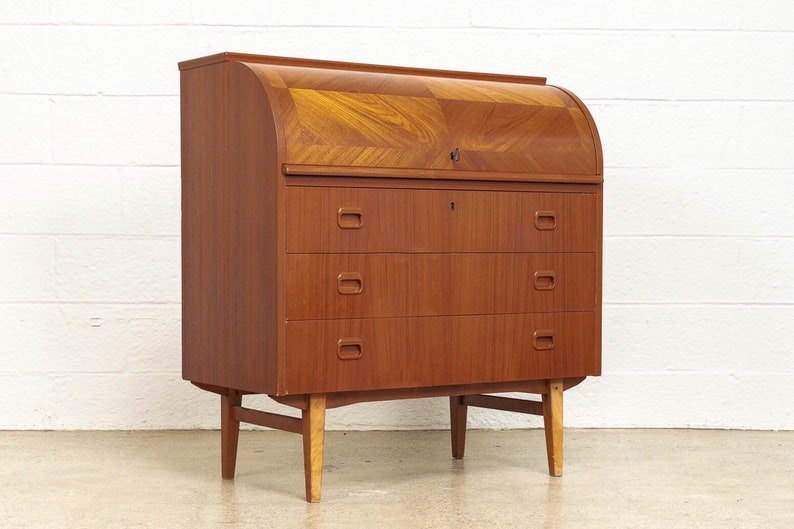 Mid Century Scandinavian Modern Egon Ostergaard Teak Rolltop Etsy