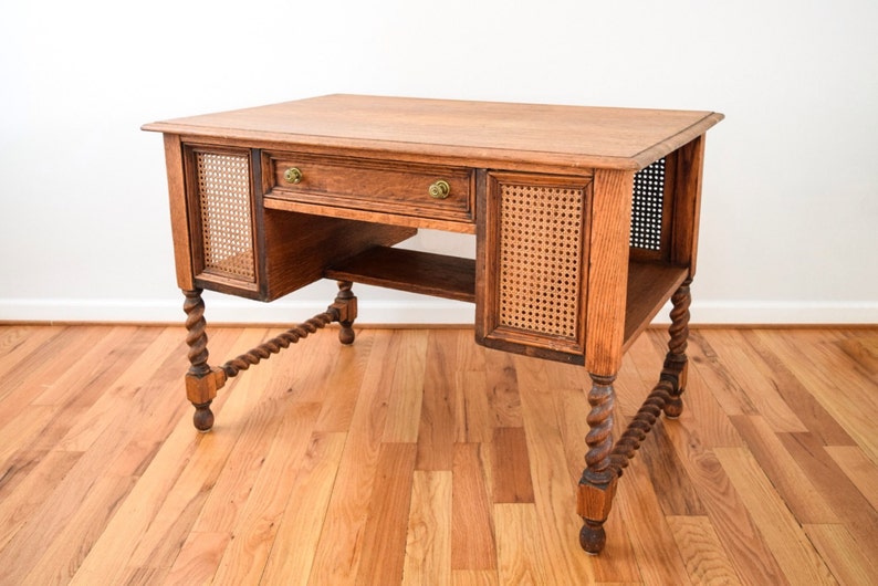 Antique Desk Antique Barley Twist And Cane Solid Tiger Oak Etsy