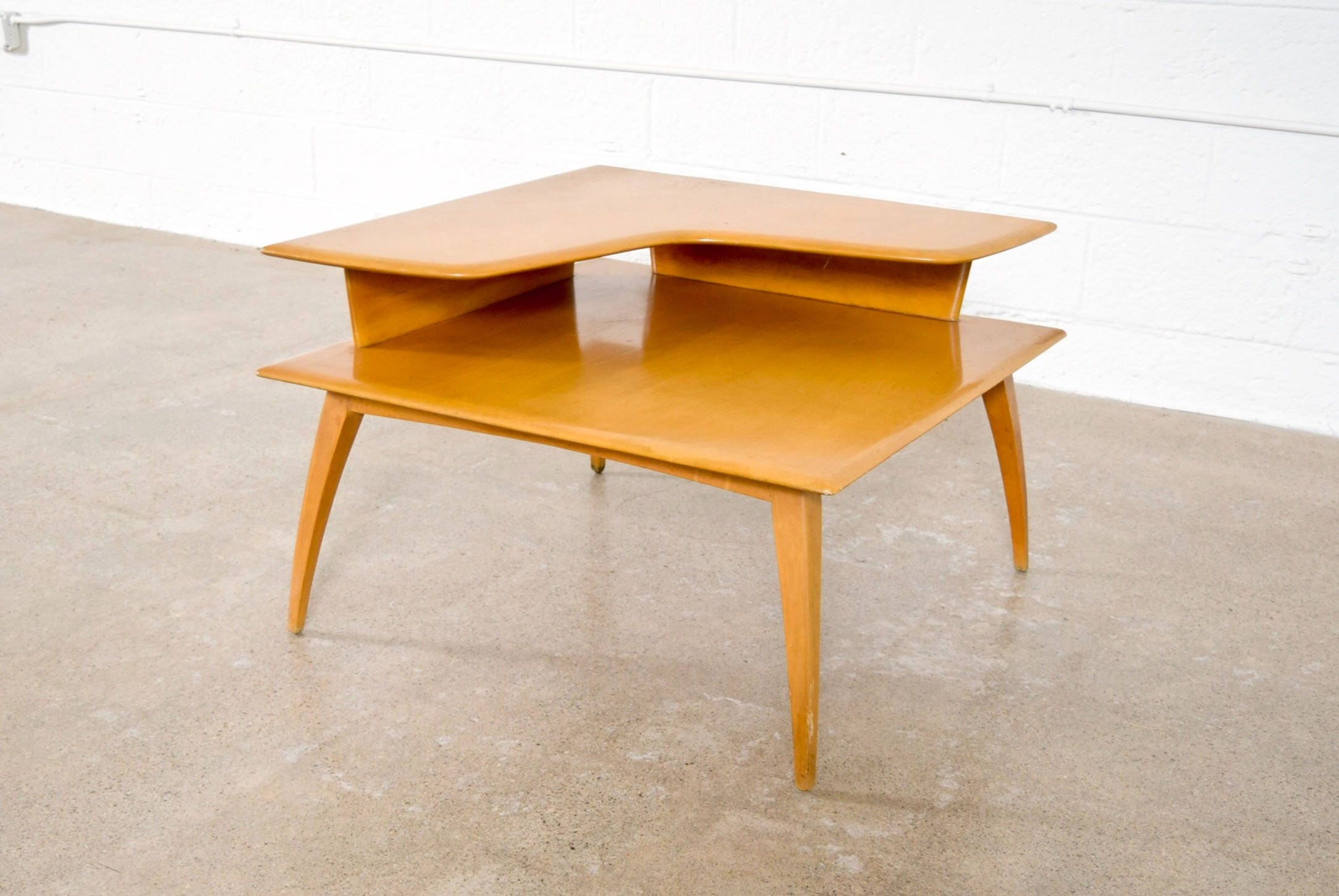 Mid Century Side Table Classic Heywood Wakefield Two Tier Corner End Vintage