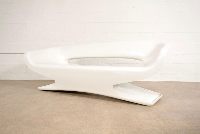 Stunning Mid Century Modern Sculptural White Molded Fiberglass Couch Mid Century Sofa