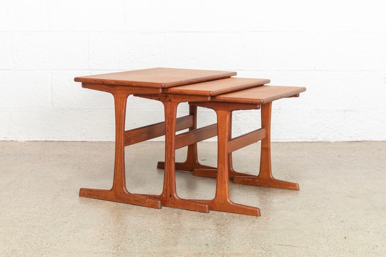 Mid Century Side Tables Nesting Danish Modern Teak By Kai Kristiansen For Vildbjerg Mobelfabrik 1960s Vintage