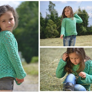CROCHET PATTERN + MILA + airy summer sweater in 16 sizes with size chart from 74/80, girls to women. Instructions in German.