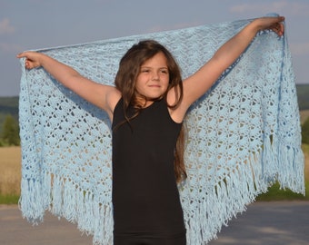 RESA + crochet shawl in a great pattern, stole, shoulder shawl, any color possible, triangular shawl with fringes
