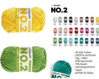 63.80 / 1kg + myboshi NO.2 30 colours, 50g = 100 m vegan made of cotton and kapok, skin-friendly/heat-regulating Ökotex-certified, baby