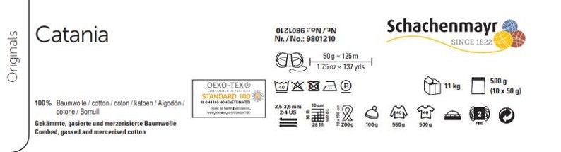 50, /1kg CATANIA Schachenmayr, 50g125m, 100% Baumwollgarn, mercerisiert, gasiert, zum Häkeln und Stricken Öko-Tex Standard 100 Bild 2