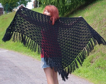 RESA + chal de crochet con un gran patrón, estola, chal de hombro, cualquier color posible, chal triangular con flecos