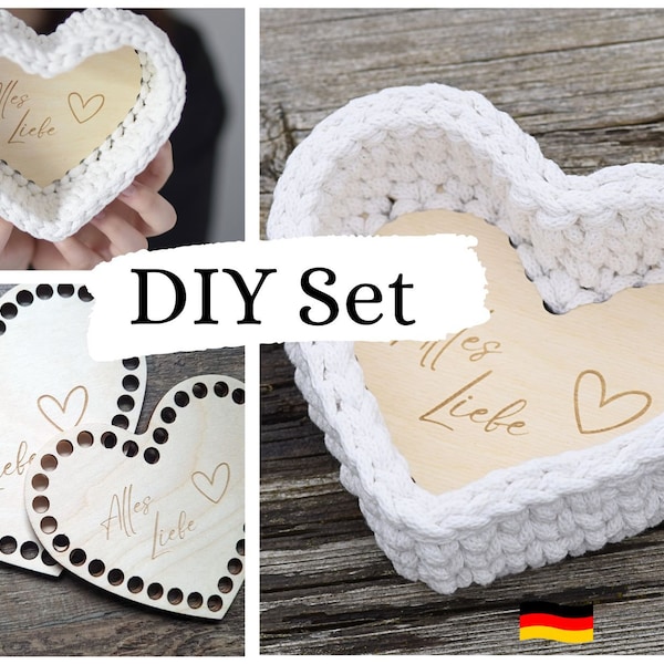 DIY Set HEART crochet in your desired color, in 3 sizes, great gift basket, Mother's Day gift, decorative basket crochet basket, utensil holder, with/without instructions