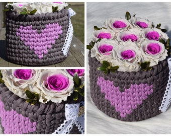 CROCHET INSTRUCTIONS + INFINITY + crochet rose basket, with floor, mother's day, valentine's day, wedding, instructions in German