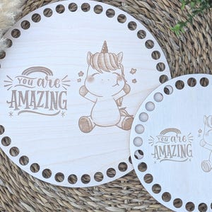 EINHORN Holzboden für Häkelkörbchen Häkelkorb rund in verschiedene Größen Sperrholz personalisierbar Geschenk DIY selbermachen