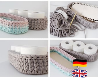 Complete set for crochet baskets, with yarn, wooden base and with/without instructions, in your desired color, toilet basket, decorative basket, crochet basket, tray, crochet