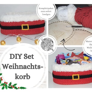DIY Häkelset Weihnachtskorb zum selber häkeln,  großer ovaler Geschenkkorb, Aufbewahrungskorb, Häkelkorb, Geschenkidee, Weihnachtsgeschenk