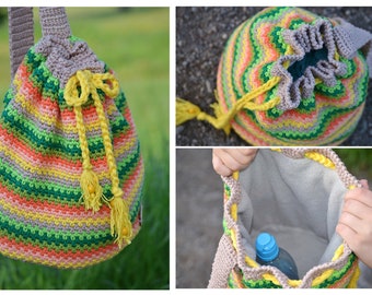 CROCHET INSTRUCTIONS + FUNNY STRIPES + backpack, pouch, bag with inner lining, unisex, instructions in German