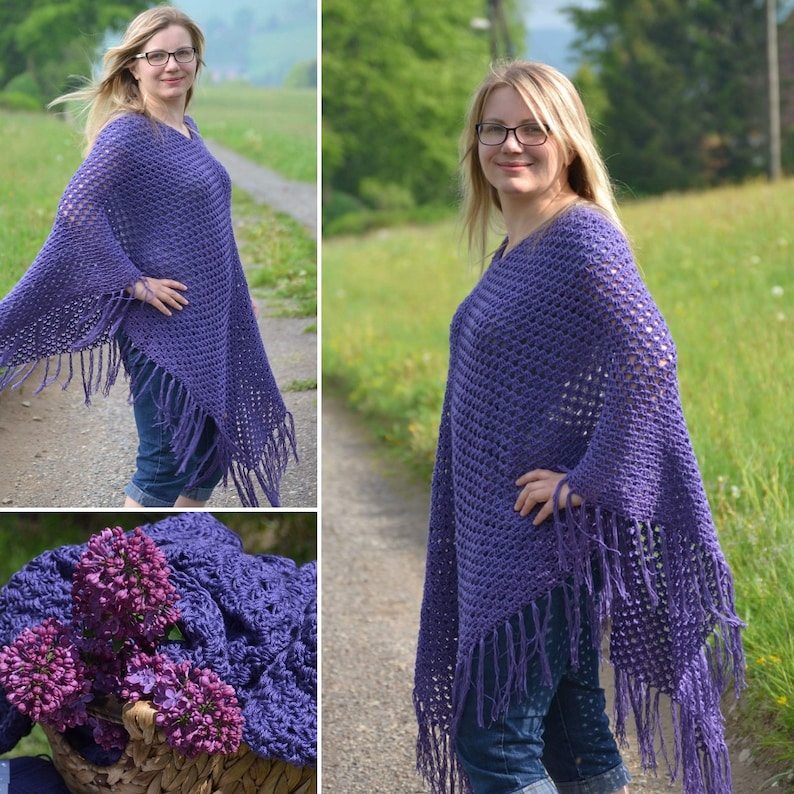 LILAC DREAM Poncho in Wunschgröße und Wunschfarbe, oversize und bequem, Damenponcho, Häkelmode, Häkelponcho, Umhang Bild 1