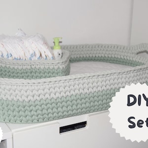 DIY Wickelkorb Set NOÈ • Häkelanleitung & Material • Wickelplatz Selbermachen •  Holzböden Windelkörbchen • Geschenk Geburt • Bobbiny Jumbo