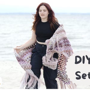 DIY-pakket AVA Stola in Granny Square-haakpatroon voor beginners. Haakpakket voor sjaals, stola's, driehoekige sjaals en als cadeau. Begin direct!