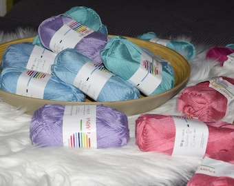 CARINA uni and color + from G-B all colors, 50g=125 m, 100% cotton, mercerized, gassed, cotton yarn Öko Tex Standard