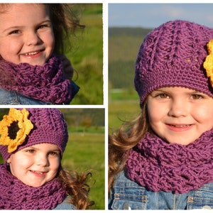CROCHET PATTERN + SUNFLOWER + Hat with sunflower and loop Crochet hat Scarf Girl&#39;s hat Autumn hat Crochet pattern in German