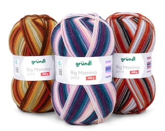 BIG MAMMA PRINT - 400g = 1040m, giant ball of yarn from Gründl, 100% polyacrylic, Öko-Tex certified, for crocheting and knitting, great colors