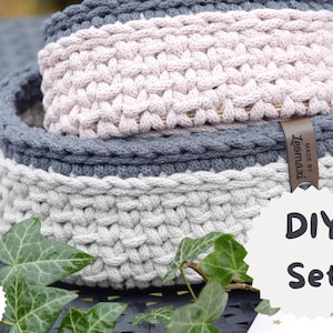 Set DIY ALVA • Cesta de crochet ovalada con materiales para tejer tú mismo • Cesta de almacenaje • Cesta de regalo • Cesta decorativa con un bonito estampado en diseño hygge