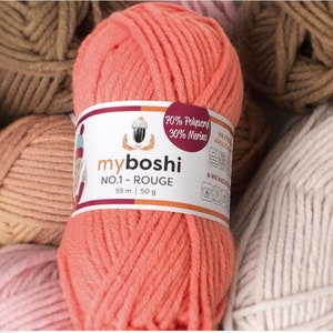 NO.1 myboshi the standard yarn in 40 colors, 50g=55 m, virgin wool - polyacrylic mix, dimensionally stable yarn for crocheting and knitting, for hats