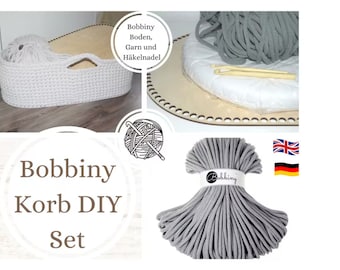 Bobbiny set + gewenste kleur + houten basis voor het haken rond manden voor JUMBO BOBBINY, houten plaat, houten basis, grote mand