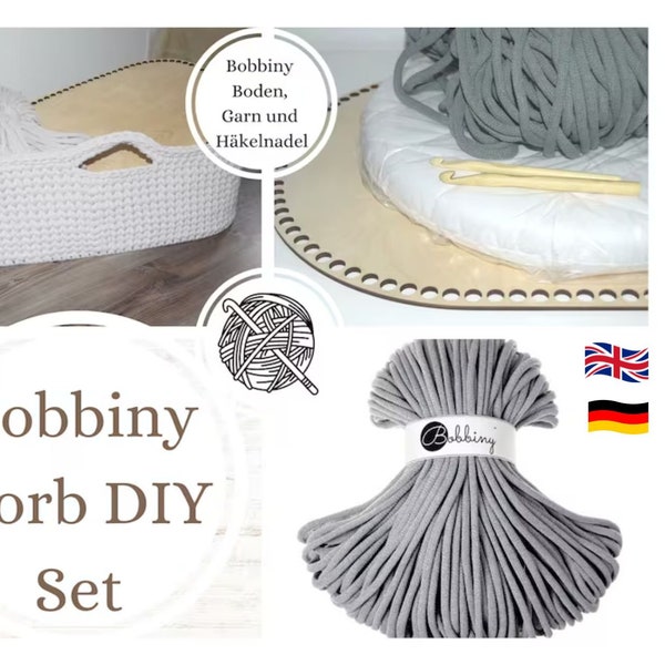 Bobbiny set + gewenste kleur + houten basis voor het haken rond manden voor JUMBO BOBBINY, houten plaat, houten basis, grote mand