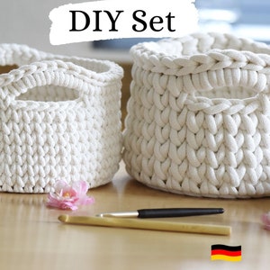 Set fai da te per cestino all'uncinetto, con filato + base in legno + uncinetto + istruzioni, nel colore desiderato, cestino decorativo, cestino all'uncinetto, portautensili, cestino di Pasqua all'uncinetto