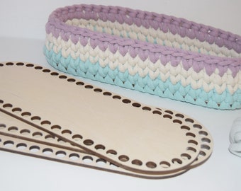 narrow wooden base for crochet baskets with extra large holes, with 14mm hole, perfect for Bobbiny JUMBO, 40cm long x15cm wide plywood