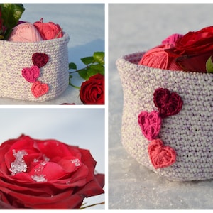 CROCHET PATTERN + LOVELY + Basket / Utensilo Gift basket with heart appliqué Crochet decorative crochet basket instructions in German