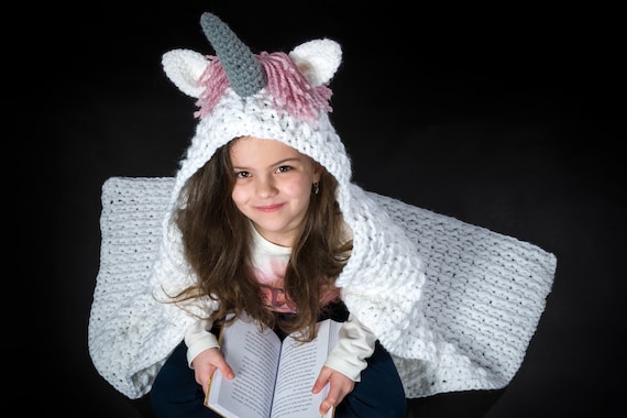 Crochet unicorn hooded blanket shop