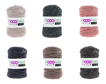 HOOOKED RibbonXL Lurex Colors, in Wunschfarbe 250g = 85m, zum Häkeln und Stricken perfekt für Taschen und Wohnaccessiores, 100% recycelt