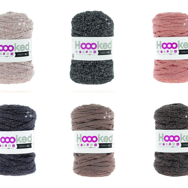 HOOOKED RibbonXL lurex Colors, en wishor 250g = 85 m, parfait pour crocheter et tricoter pour les sacs et accessoires pour la maison, 100% recyclé