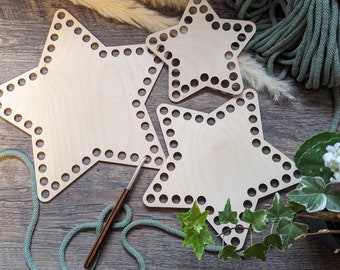 Holzboden Stern für Häkelkörbchen in 3 Größen mit 10mm Lochgröße, Basis für Korb, Holzplatte, Birkensperrholz, für einen tollen Geschenkkorb