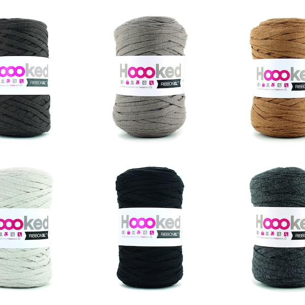 35,- / 1kg + HOOOKED Ribbon XL, dans la couleur souhaitée 250g = 120 m, pour le crochet et le tricot parfait pour les sacs et accessoires de maison. 100% recyclé