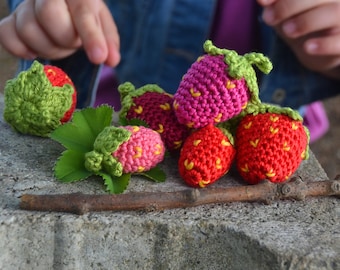 INSTRUCCIONES DE CROCHET + FRESAS + crochet, llavero, juguete de cocina o tienda de comestibles, frutas a crochet, instrucciones en alemán