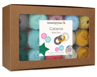 Catania Baby Box, 15 Minis each 20g, yarn box for cuddly baby toys, with instruction booklet, Oeko-Tex Standard 100, perfect gift