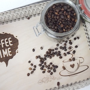 COFFEE TIME + Holzboden  für Häkelkörbchen rechteckig mit runden Ecken, 5 Größen mit 10mm oder 14mm Lochgröße, Basis für Korb, Holzplatte